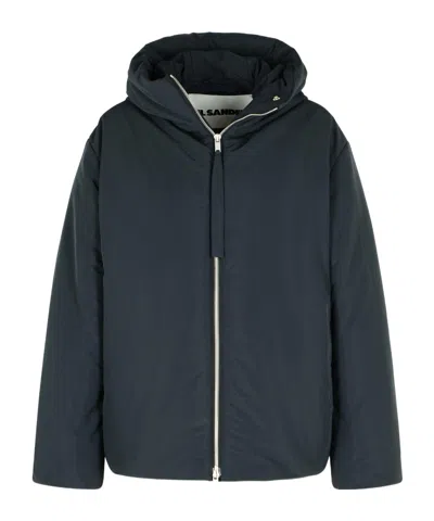 Jil Sander Fixed-hood Drawstring Puffer Jacket In Blue
