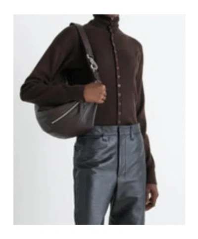 Lemaire Wool Cardigan Featuring High Collar And Ribbed Cuffs In Brown