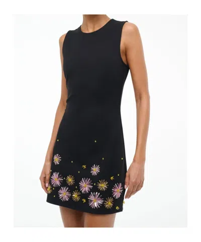 Staud Dahlia Beaded-flower Sleeveless Mini Dress In Black