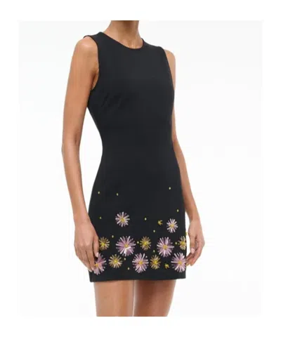 Staud Dahlia Beaded-flower Sleeveless Mini Dress In Black