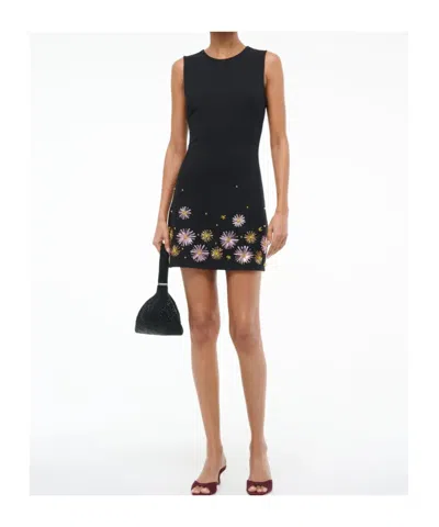 Staud Dahlia Beaded-flower Sleeveless Mini Dress In Black