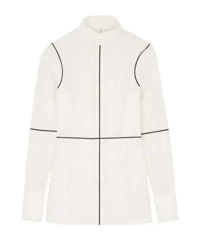 Mm6 Maison Margiela Stand-up Collar Off-white Cotton Shirt With Geometric Stripes