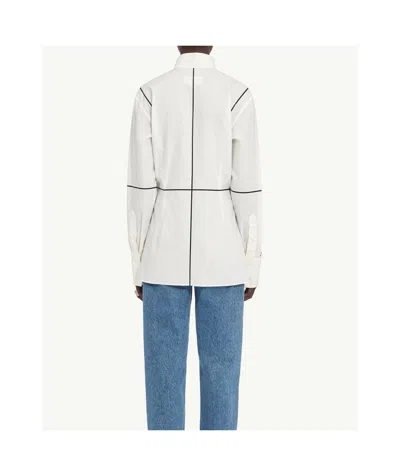 Mm6 Maison Margiela Stand-up Collar Off-white Cotton Shirt With Geometric Stripes