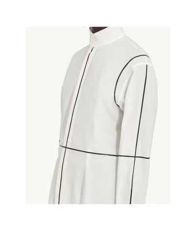 Mm6 Maison Margiela Stand-up Collar Off-white Cotton Shirt With Geometric Stripes