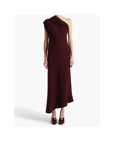 Khaite Coast One-shoulder Wool-blend Maxi Dress In Brown