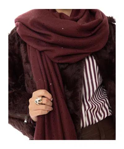 Brunello Cucinelli Sequin-embellished Fringed Scarf In Red