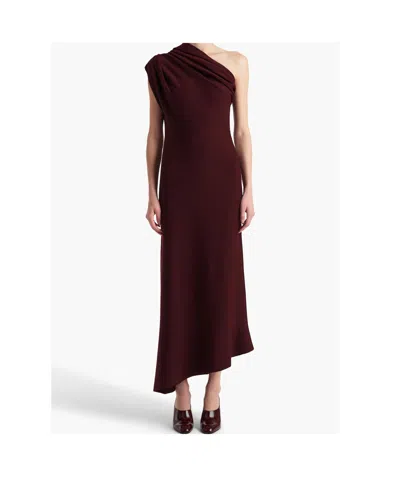 Khaite Coast One-shoulder Wool-blend Maxi Dress In Burgundy