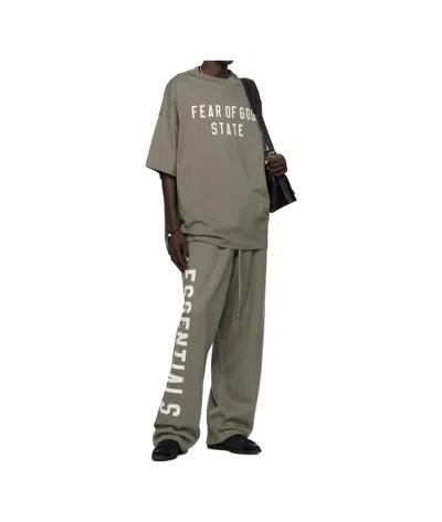 Essentials Lounge Drawstring Fleece Track Pants In Gray