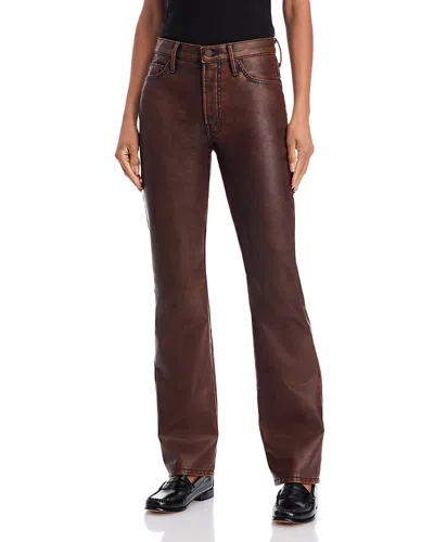 Mother Womens Just A Scratch The Insider Sneak Bootcut Faux-leather Trousers In Brown