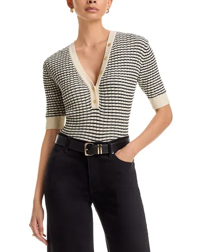 Frame The Stripe V-neck Short Sleeve Sweater In Multi