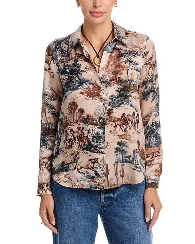 L'agence Tyler Print Silk Button-up Shirt In Neutral