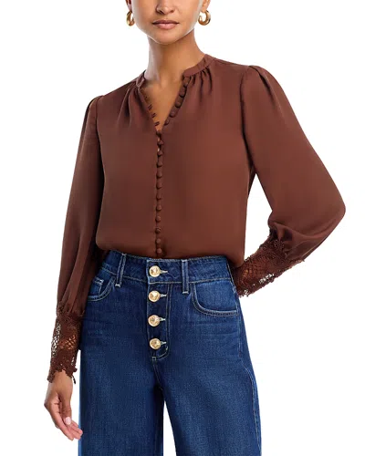 L'agence Ava Lace Cuff Button-up Blouse In Brown