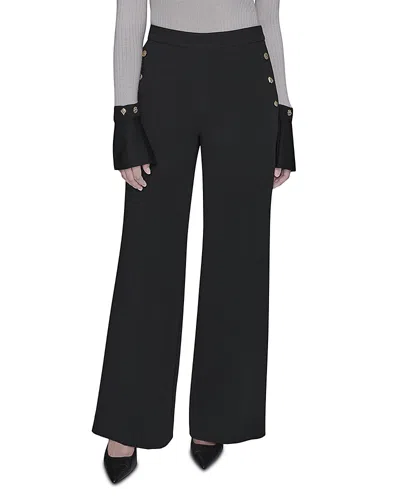 Karl Lagerfeld Womens Side Button Wide Leg Ponte Pants P Xs Xl In Black