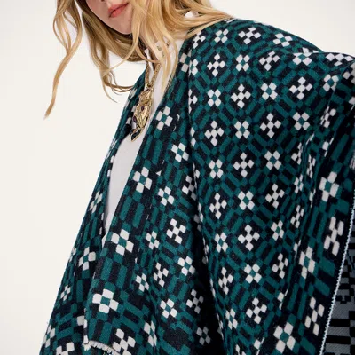 La Doublej Geometric-pattern Cape In Green