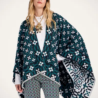 La Doublej Geometric-pattern Cape In Green