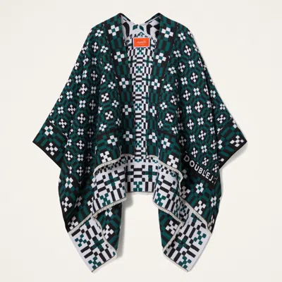 La Doublej Geometric-pattern Cape In Green