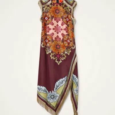 La Doublej Valkyrie Asymmetric Fringed Printed Silk Dress In Multi
