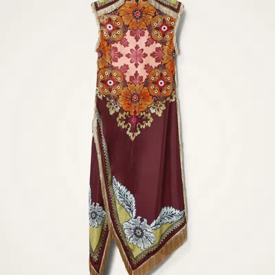 La Doublej Valkyrie Asymmetric Fringed Printed Silk Dress In Multi