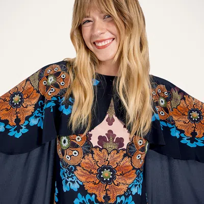 La Doublej Magic Cape-effect Printed Silk-crepe Maxi Dress In Multi