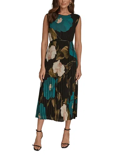 Donna Karan Chiffon Pleated Midi Dress In Multi