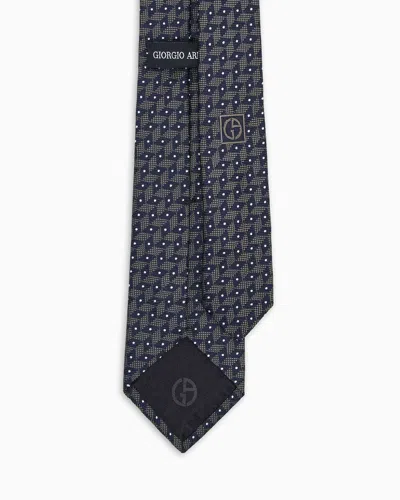 Giorgio Armani Silk Tie With Geometric Jacquard Motif In Blue