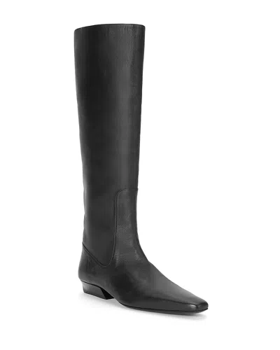 Staud Wally Leather Flat Knee-high Boots In Black