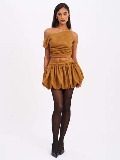 Miss Circle Yunna Suede Bubble Hem Skirt In Brown