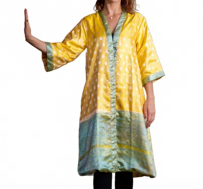 Standawt Sun Silk Saree One Size Kimono In Vibrant Yellow In Multi