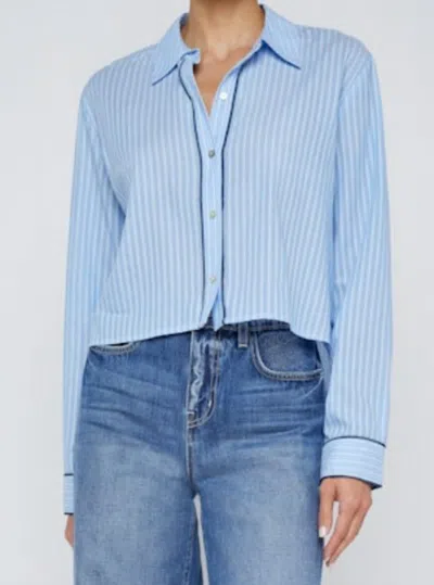 L'agence Cosette Cropped Poplin Shirt In Slate Blue/ Ivory Stripe In Blue