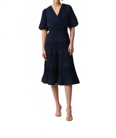 Joseph Ribkoff Pleated Woven Fit And Flare Woven Dress In Midnight Blue In Black