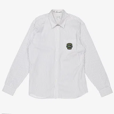 Lacoste Striped Cotton Poplin Long-sleeve Shirt In White