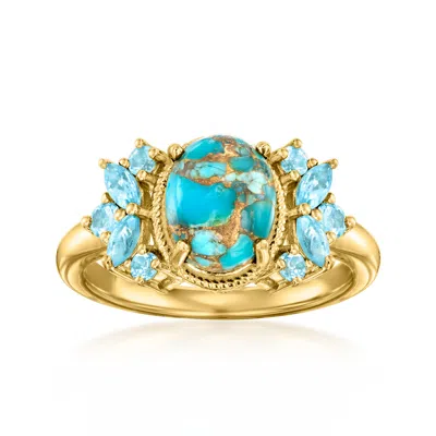 Ross-simons Turquoise Ring With Swiss Blue Topaz In 18kt Gold Over Sterling In Gold