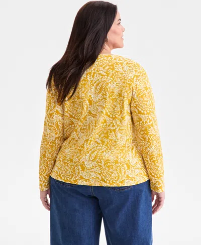 Style & Co Women's Printed Long-sleeve Scoop-neck Top, Macy's Exclusive In Yellow