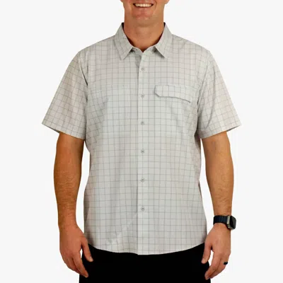 Aftco Air-o Mesh Printed Short Sleeve Button Down Shirt In Oyster Gray In White