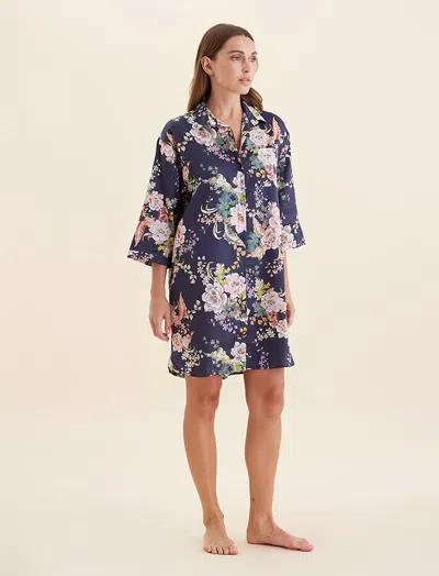 Papinelle Betsy Floral Cotton Sateen Night Shirt In Blue
