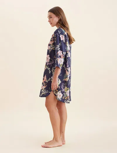 Papinelle Betsy Floral Cotton Sateen Night Shirt In Blue