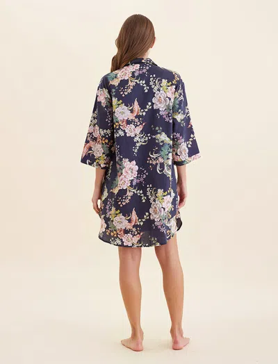 Papinelle Betsy Floral Cotton Sateen Night Shirt In Blue