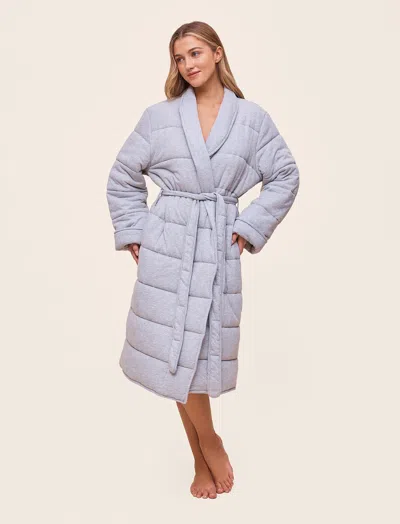 Papinelle Cuddle Puffa Quilted Cotton Midi Robe In Gray