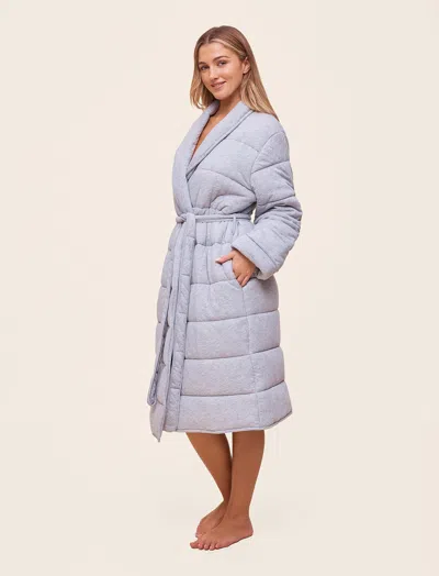 Papinelle Cuddle Puffa Quilted Cotton Midi Robe In Gray