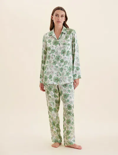 Papinelle Florence Silk Full Length Pj Set In Green