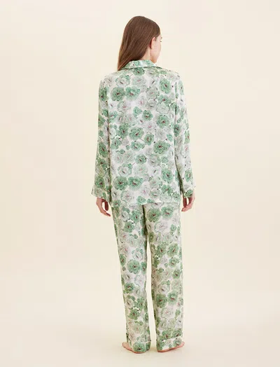 Papinelle Florence Silk Full Length Pj Set In Green