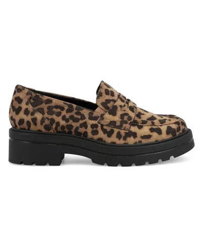 Mia Women's Yoani Round Toe Lug Sole Loafers In Animal Print