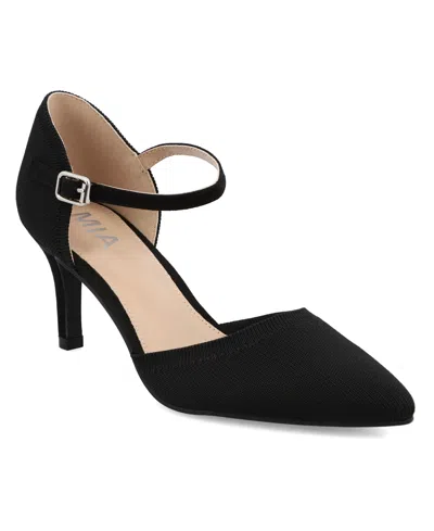 Mia Women's Bivi Knit D'orsay Buckled Ankle Strap Pumps In Black
