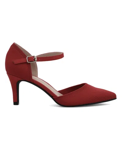 Mia Women's Bivi Knit D'orsay Buckled Ankle Strap Pumps In Red