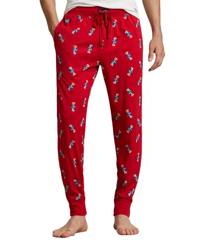 Polo Ralph Lauren Men's Rib Waistband Knit Bear Pajama Jogger Pants In Red