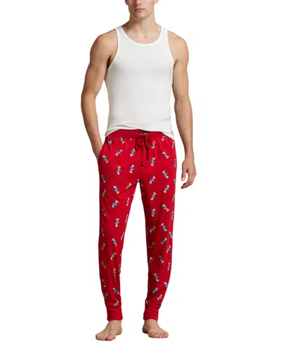 Polo Ralph Lauren Men's Rib Waistband Knit Bear Pajama Jogger Pants In Red