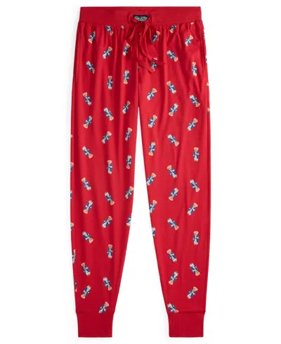 Polo Ralph Lauren Men's Rib Waistband Knit Bear Pajama Jogger Pants In Red
