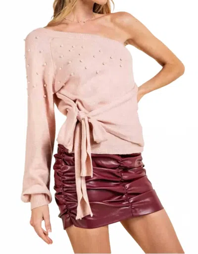 143 Story Pearl Stud Asymmetrical Sweater In Beige In Pink