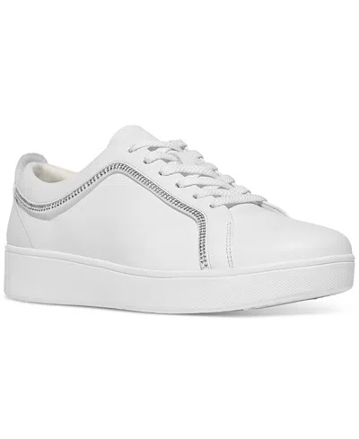 Fitflop Women's Rally Crystal-trim Leather Sneakers In White