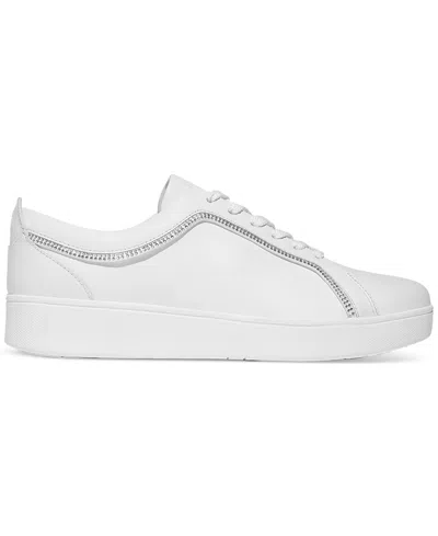 Fitflop Women's Rally Crystal-trim Leather Sneakers In White